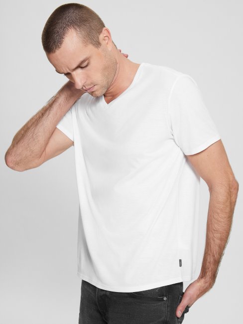 T-shirt Mason Yoke à Col En V Guess Blanc Pur