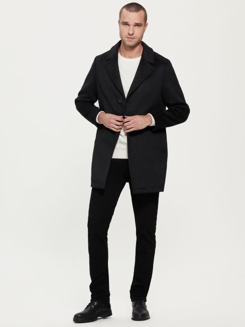 Guess Manteau Habillé En Laine Mélangée Noir De Jais