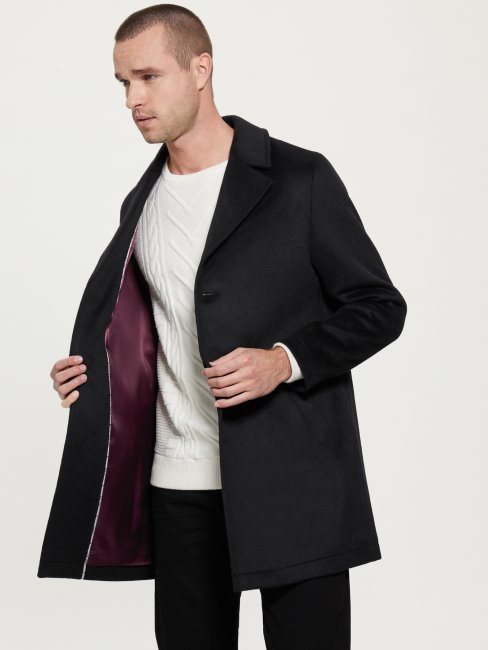 Guess Manteau Habillé En Laine Mélangée Noir De Jais