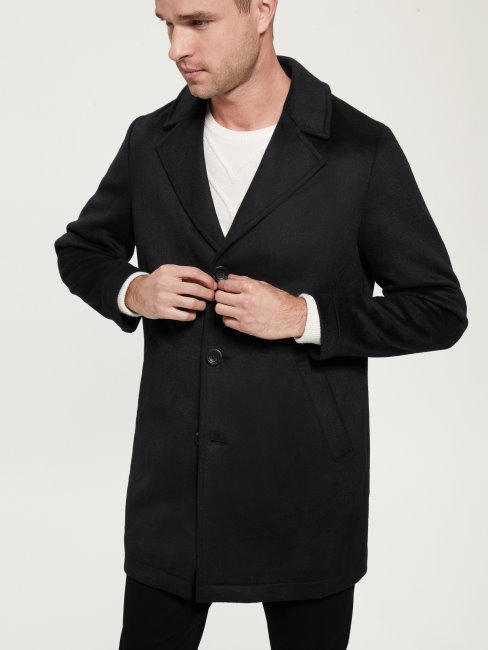 Guess Manteau Habillé En Laine Mélangée Noir De Jais