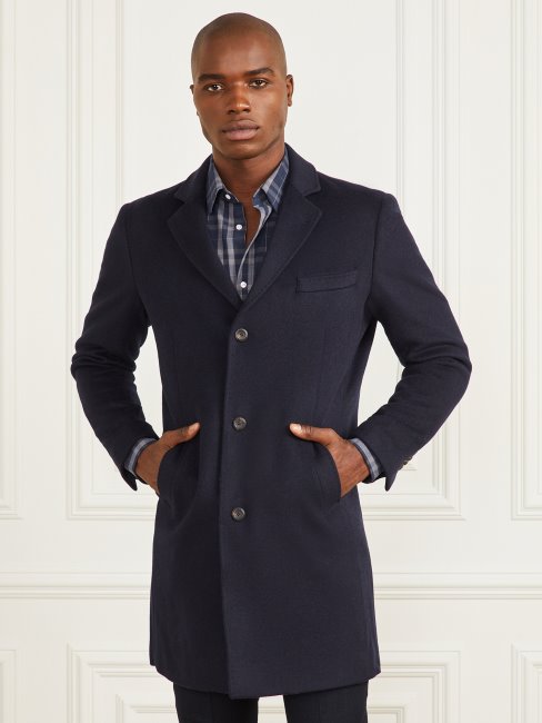Manteau Bleu élégant Guess En Laine Mélangée à Boutonnage Simple
