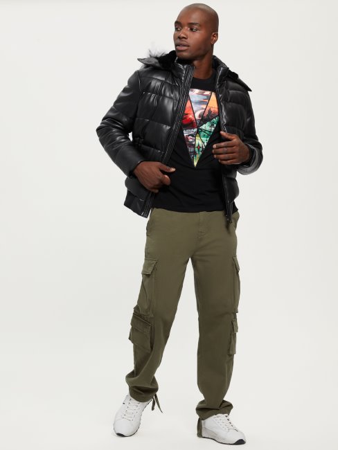 Guess Veste Matelassée En Similicuir Stretch Noir De Jais