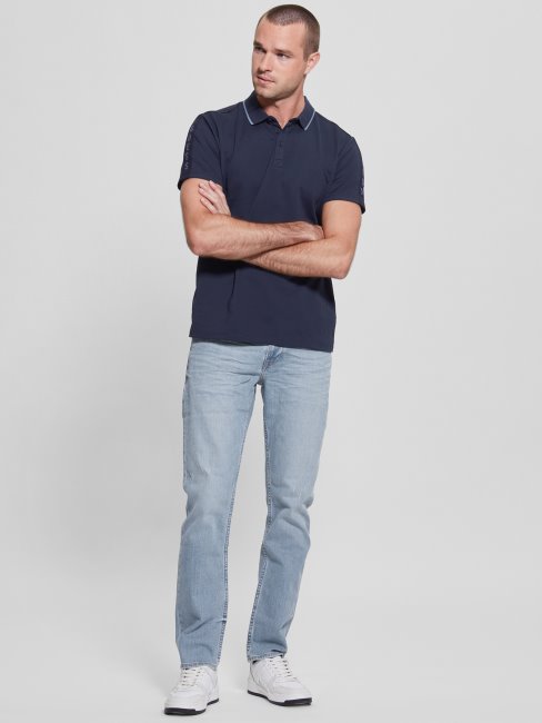 Polo Bleu Soie Paul Pique Tape Guess