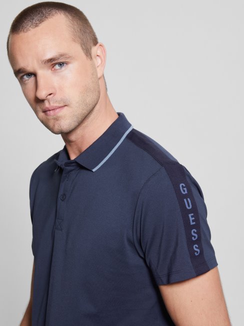 Polo Bleu Soie Paul Pique Tape Guess