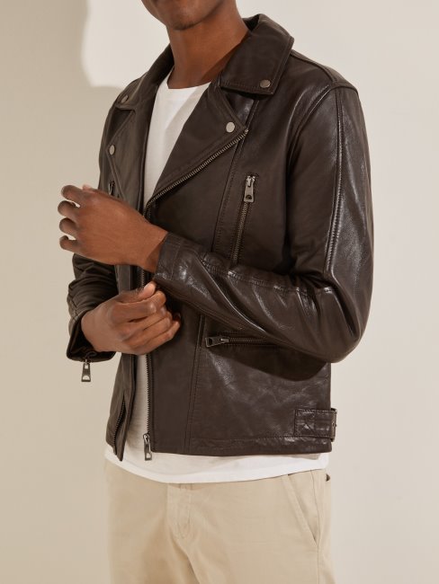 Brownie Chocolat Veste De Motard En Cuir Guess