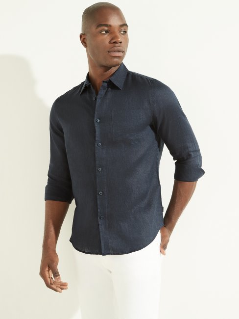 Chemise En Lin Eco Island Guess Bleu élégant