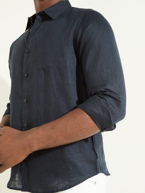 Chemise En Lin Eco Island Guess Bleu élégant