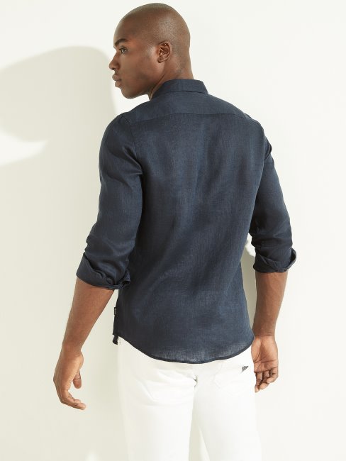 Chemise En Lin Eco Island Guess Bleu élégant