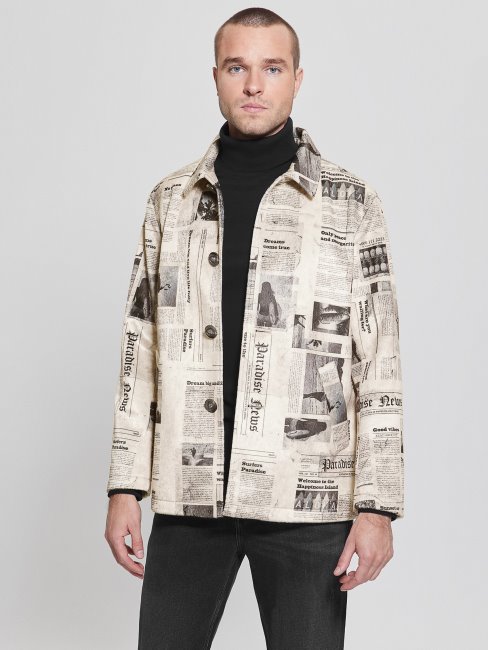 Manteau En Fausse Fourrure à Imprimé Journal Aop