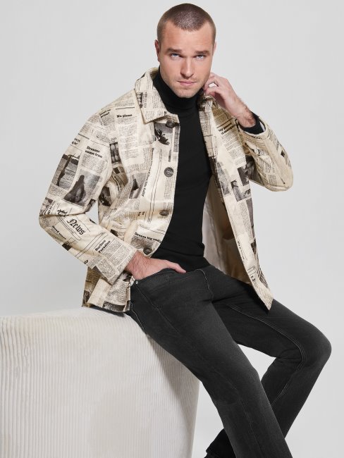 Manteau En Fausse Fourrure à Imprimé Journal Aop