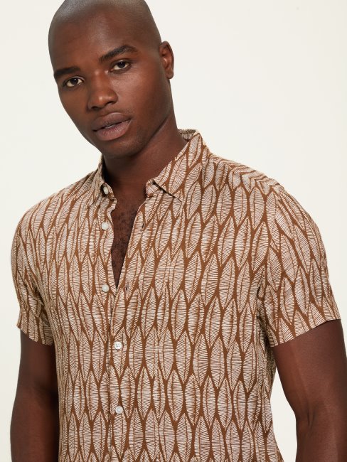 Chemise à Manches Courtes Feuilles écologiques Guess Feuilles Doublées Gravées