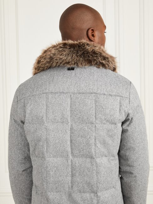 Guess Veste Longue En Sergé Gris à Chevrons Chiné