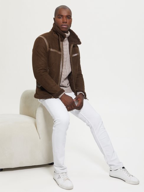 Veste Imitation Peau Lainée Café Foncé Guess