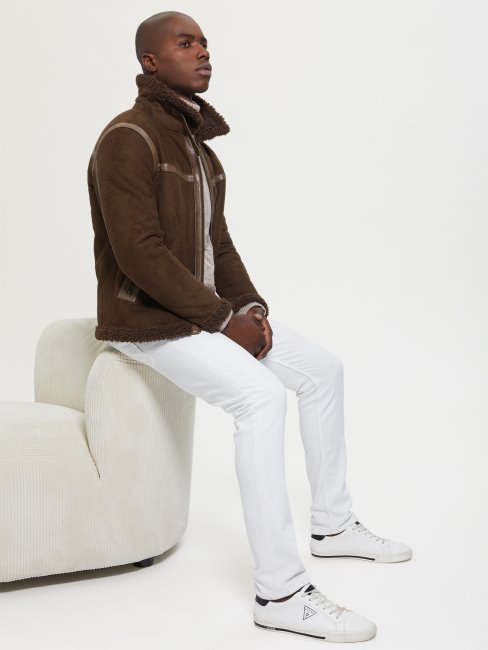 Veste Imitation Peau Lainée Café Foncé Guess