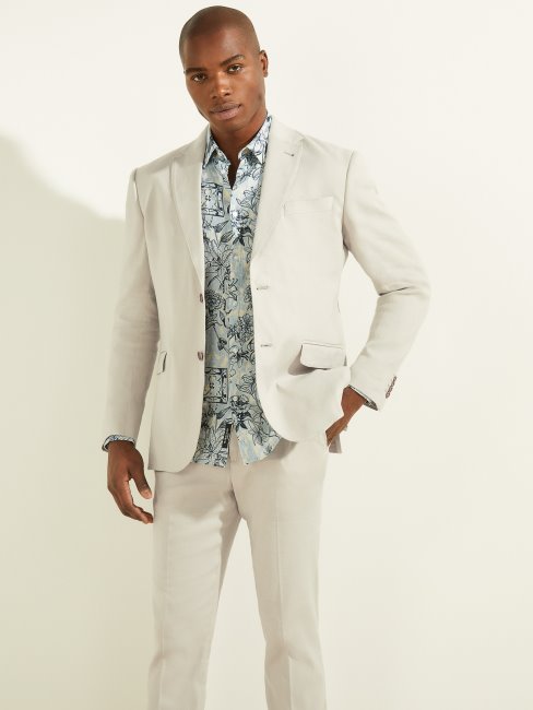 Blazer Droit En Mélange De Lin Noisette Guess