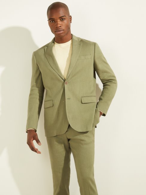 Guess Blazer à Boutonnage Simple En Lin Mélangé Vert Mousse