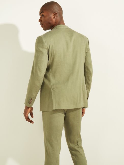 Guess Blazer à Boutonnage Simple En Lin Mélangé Vert Mousse