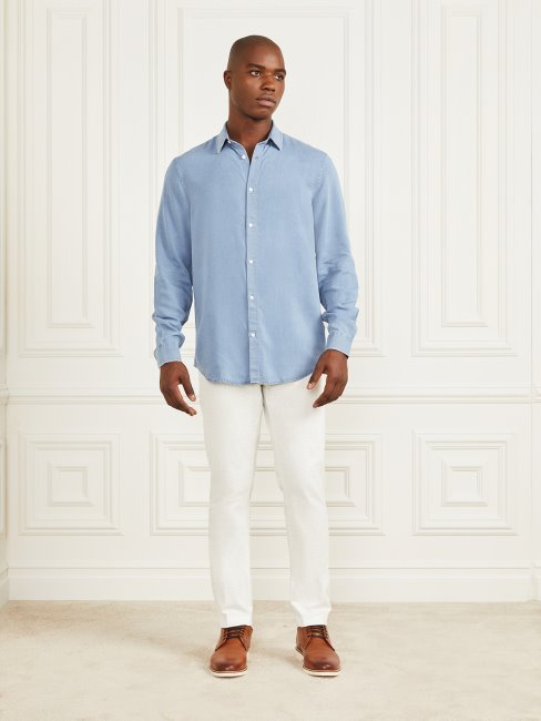 Guess Joe Chemise à Revers Cranté Délavé Clair