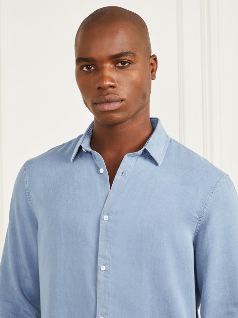 Guess Joe Chemise à Revers Cranté Délavé Clair