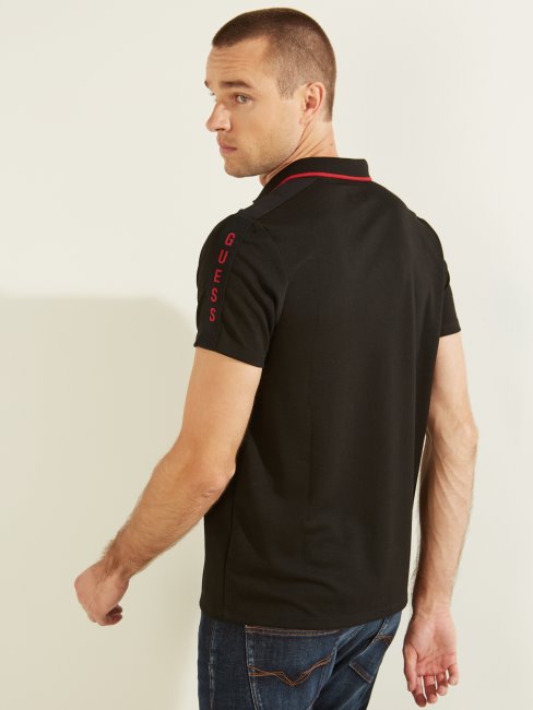 Polo Guess Noir Jet à Bande Logo Piqué