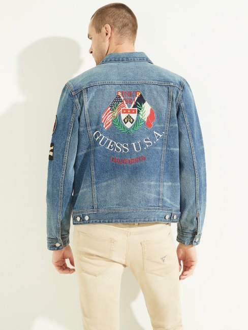 Guess True Blue Dillon Veste Brodée De Drapeaux