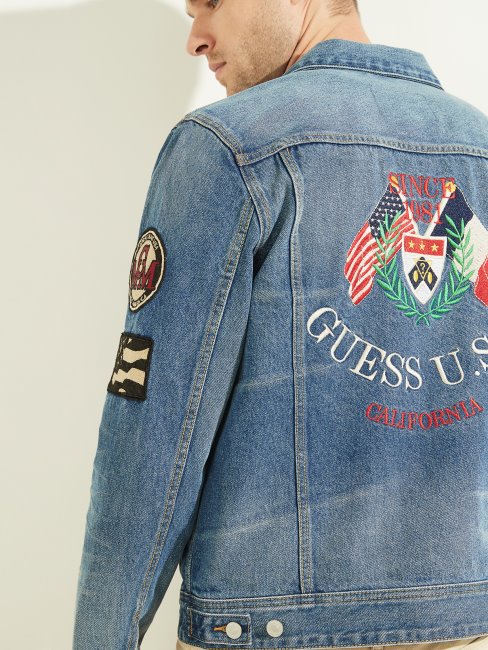 Guess True Blue Dillon Veste Brodée De Drapeaux