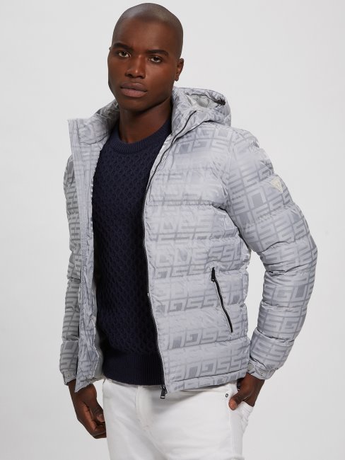 Veste Matelassée à Logo Allover Logo Gris Guess