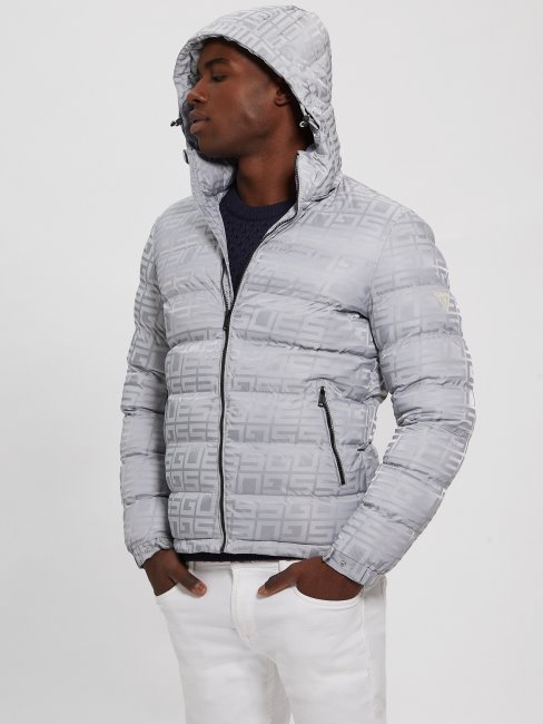 Veste Matelassée à Logo Allover Logo Gris Guess