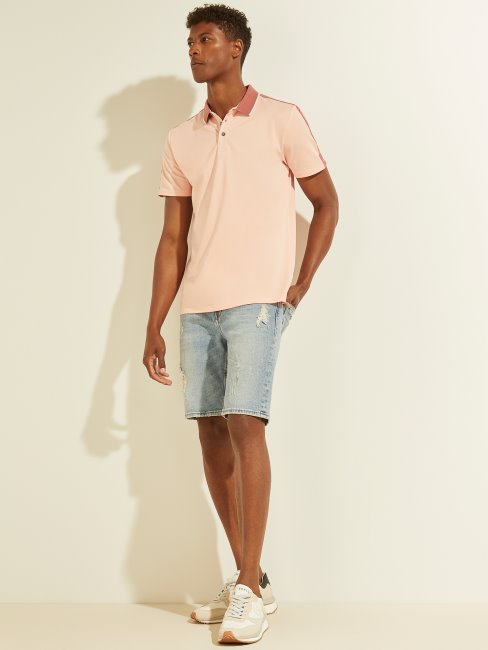 Polo Guess Rose Pâle à Bande Logo Piqué Blossom