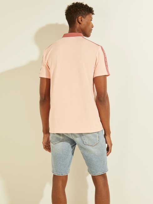 Polo Guess Rose Pâle à Bande Logo Piqué Blossom