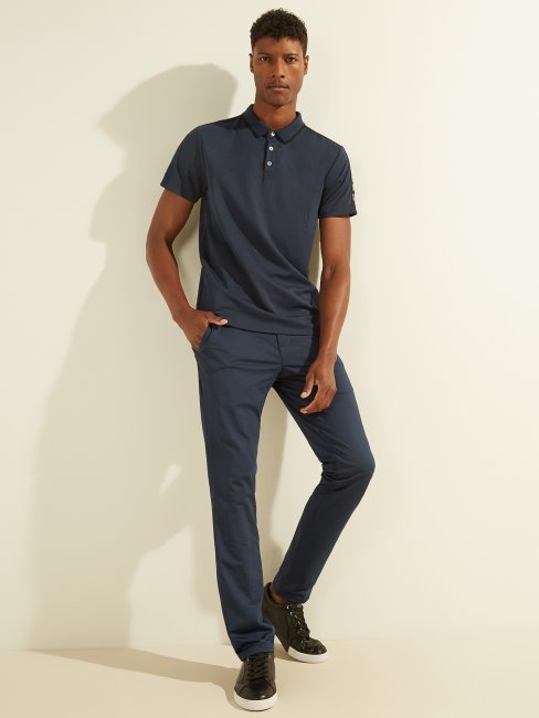 Polo Piqué Bande Logo Guess Soie Bleu