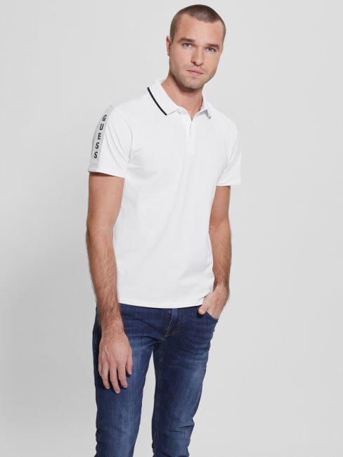 Polo Guess Paul Pique Tape Blanc Pur