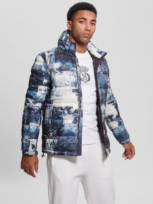 Doudoune Eco Ultra Légère Peinture Bleu Aop Print Guess