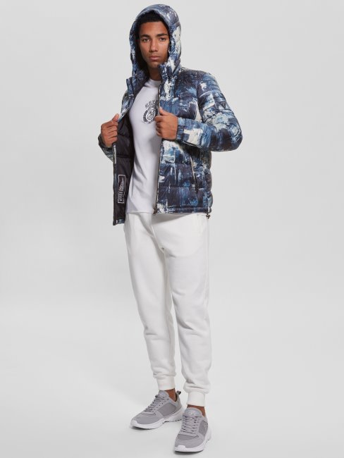 Doudoune Eco Ultra Légère Peinture Bleu Aop Print Guess