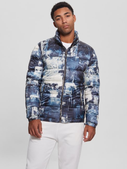 Doudoune Eco Ultra Légère Peinture Bleu Aop Print Guess