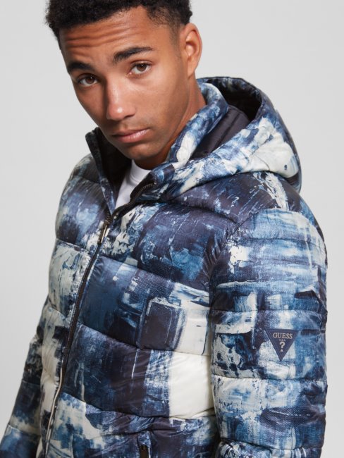 Doudoune Eco Ultra Légère Peinture Bleu Aop Print Guess