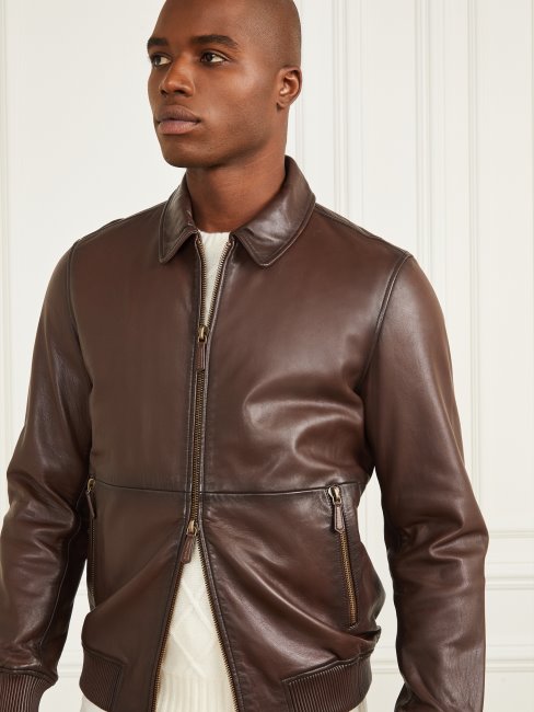 Veste En Cuir Marron Effet Vintage Bords Foncés Guess