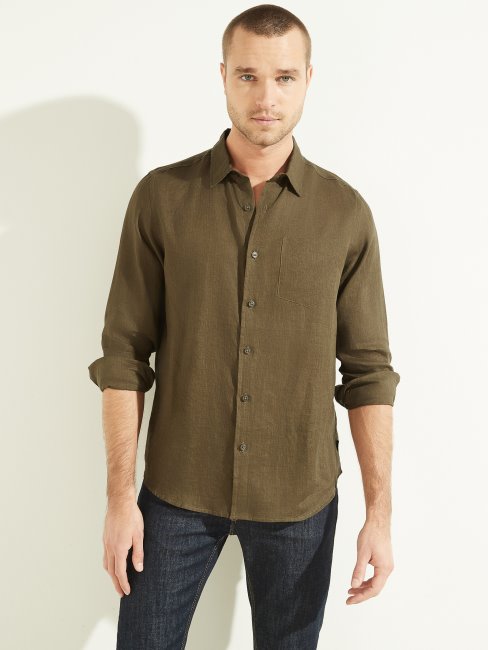 Chemise En Lin Vert Cantine Guess Eco Island
