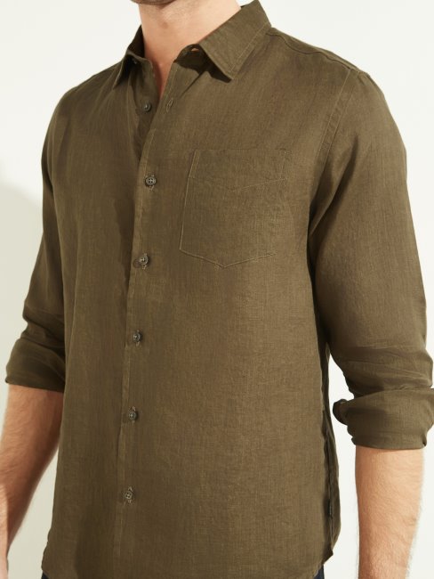 Chemise En Lin Vert Cantine Guess Eco Island