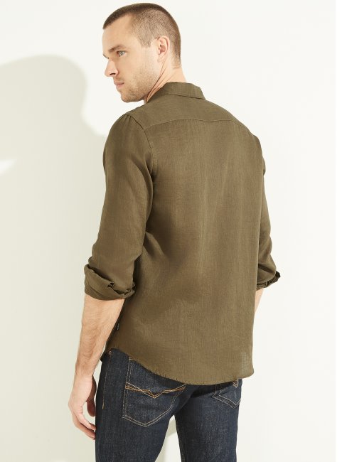 Chemise En Lin Vert Cantine Guess Eco Island