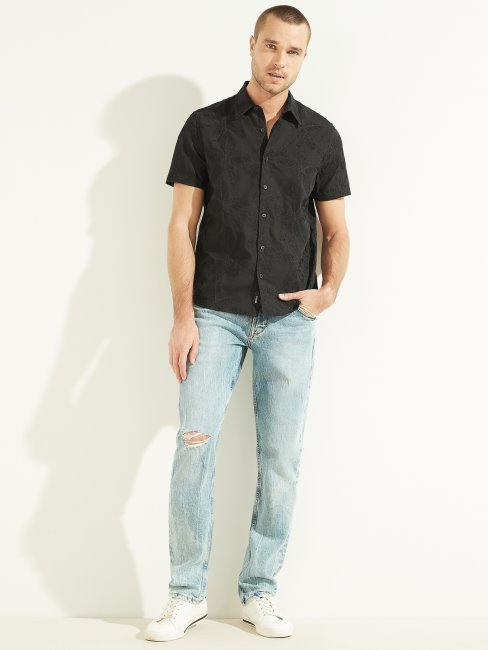 Guess Chemise à Fleurs Brodées Noir De Jais