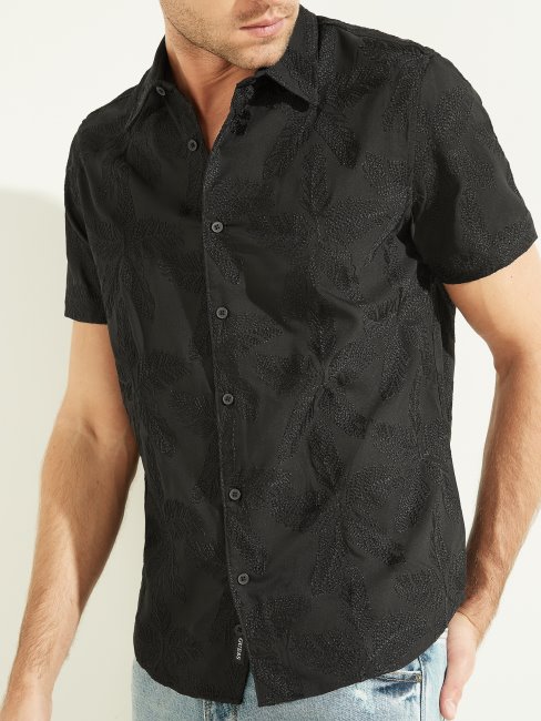 Guess Chemise à Fleurs Brodées Noir De Jais