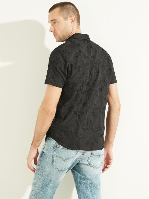 Guess Chemise à Fleurs Brodées Noir De Jais