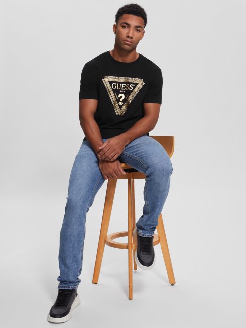 T-shirt Noir De Jais Avec Logo Chaîne Guess