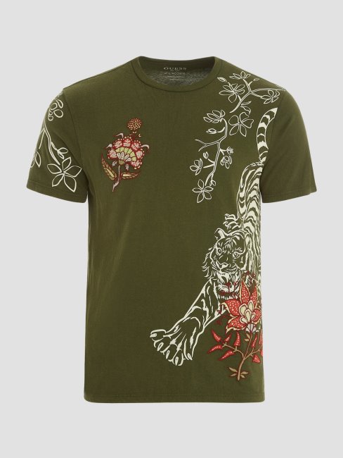 T-shirt Brodé Floral Multi Tigre Peyotl Vert Guess