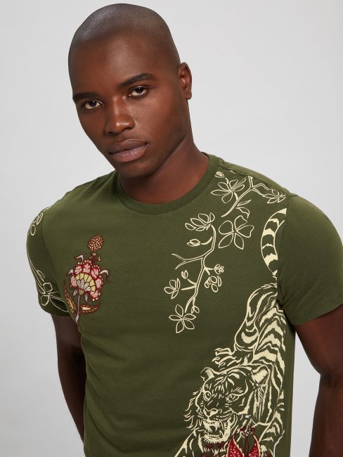T-shirt Brodé Floral Multi Tigre Peyotl Vert Guess