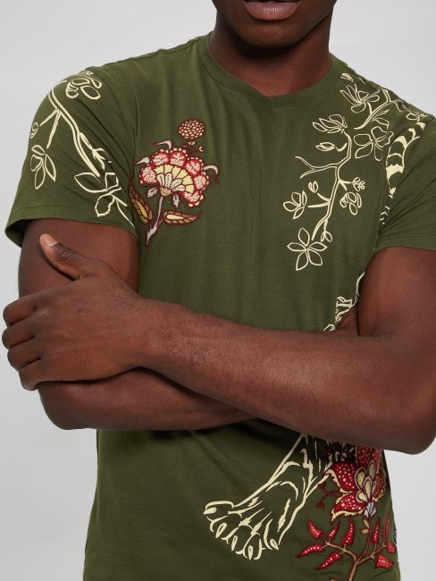T-shirt Brodé Floral Multi Tigre Peyotl Vert Guess