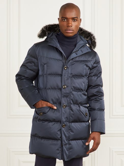 Veste Longue à Capuche En Sergé Bleu élégant Guess