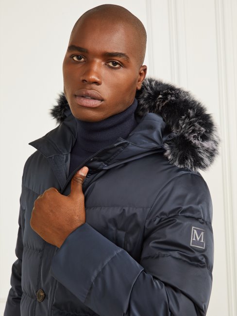 Veste Longue à Capuche En Sergé Bleu élégant Guess