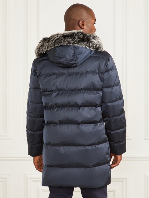Veste Longue à Capuche En Sergé Bleu élégant Guess